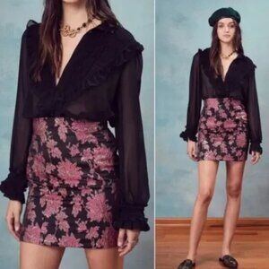 For Love and Lemons Luella Jacquard Skirt Large Black Pink Metallic